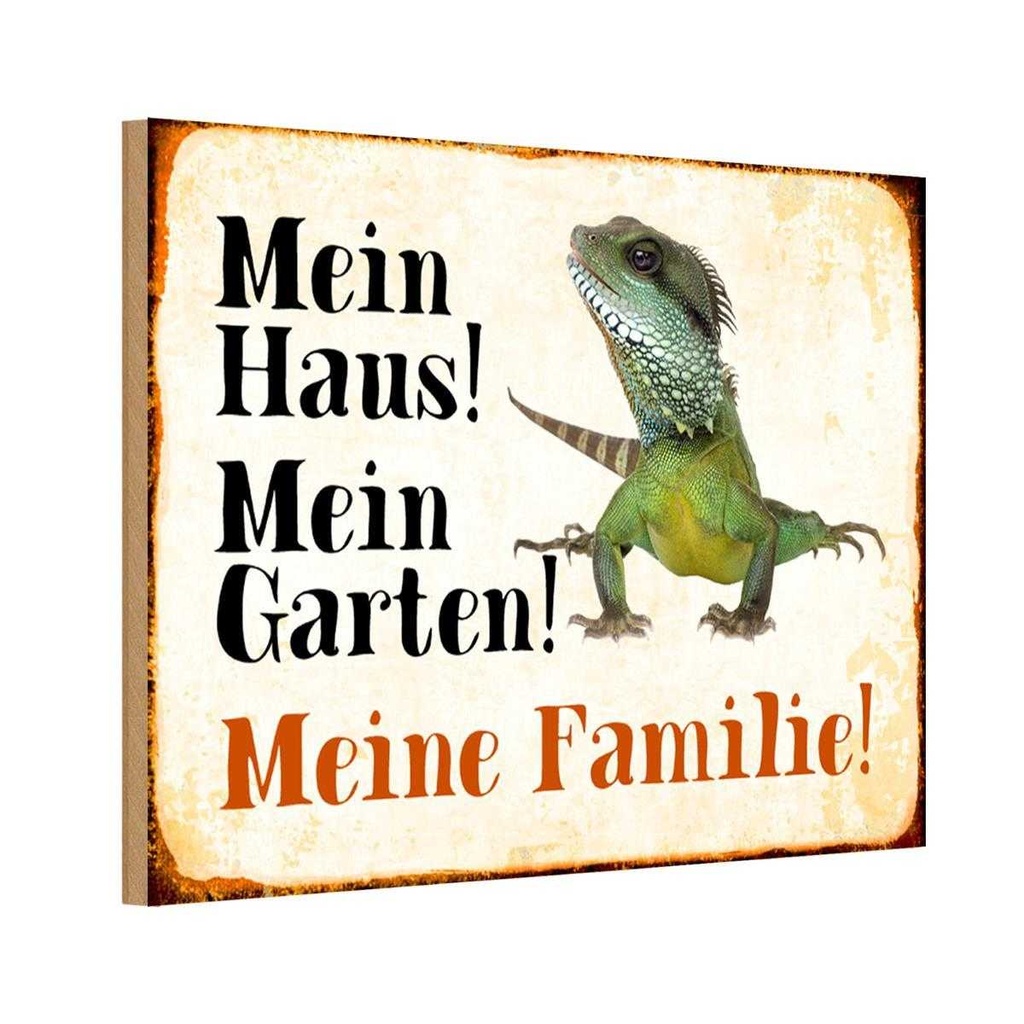 Holzschild 20x30 cm Reptilien Chamäleon mein Haus Garten Geschenk