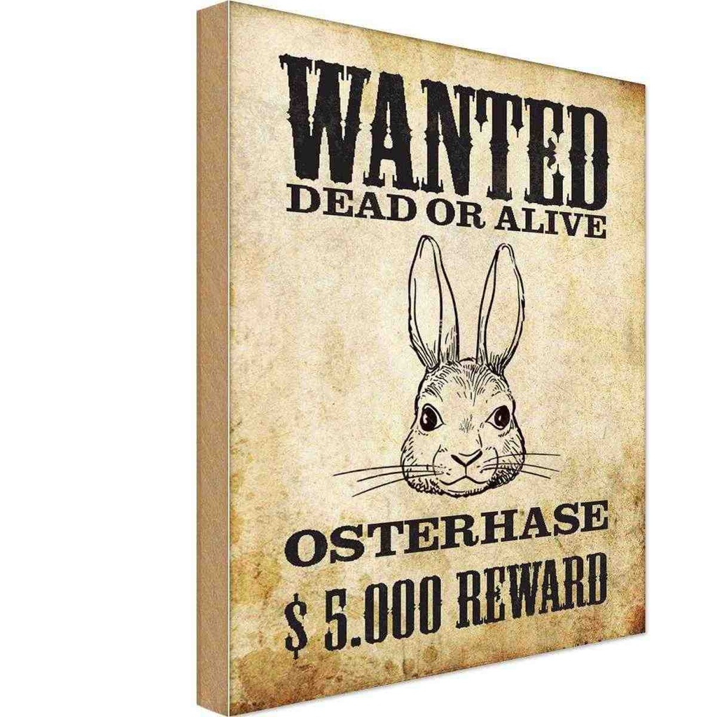 Holzschild 30x20 cm Tiere wanted Osterhase Ostern