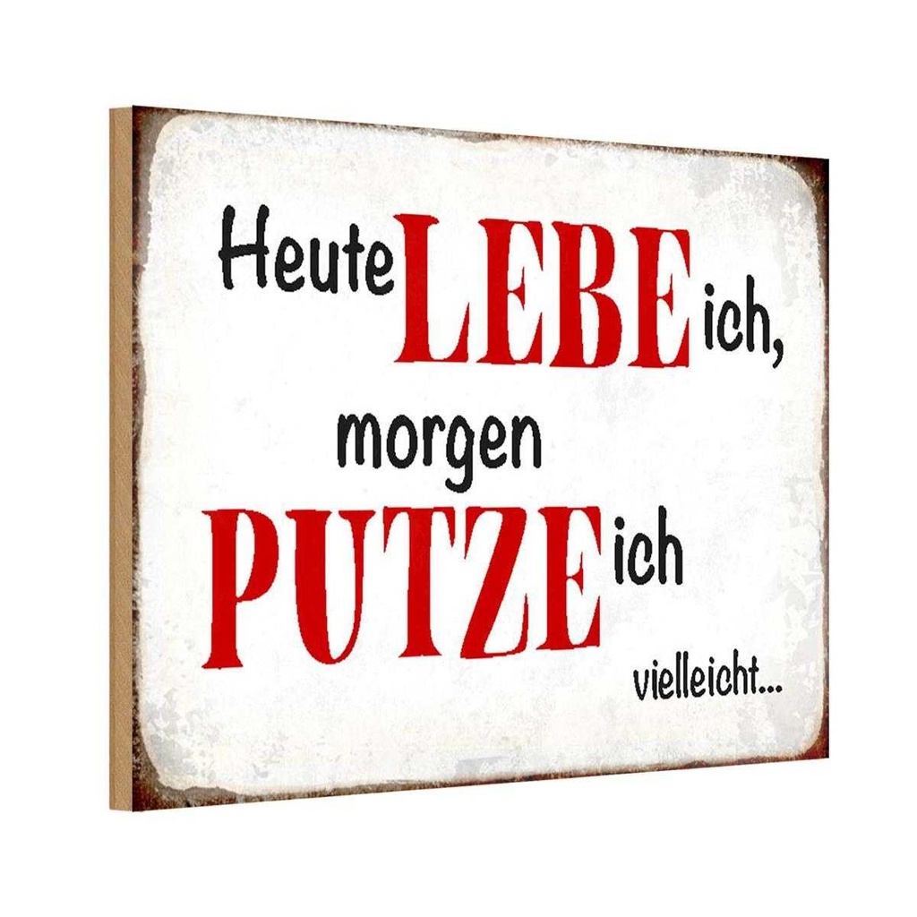 Holzschild 20x30 cm heute lebe ich morgen putze Spruch Zitat