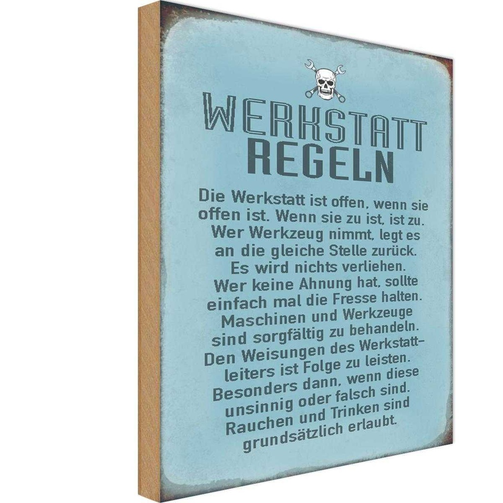 Holzschild 30x20 cm Werkstatt Regeln Auto Garage