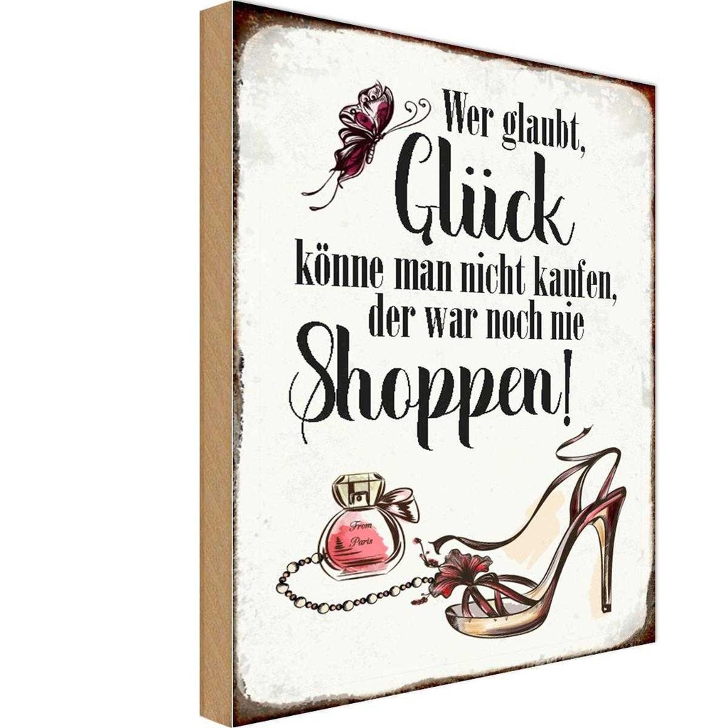 Holzschild 30x20 cm Glück nicht kaufen shoppen Dekoration