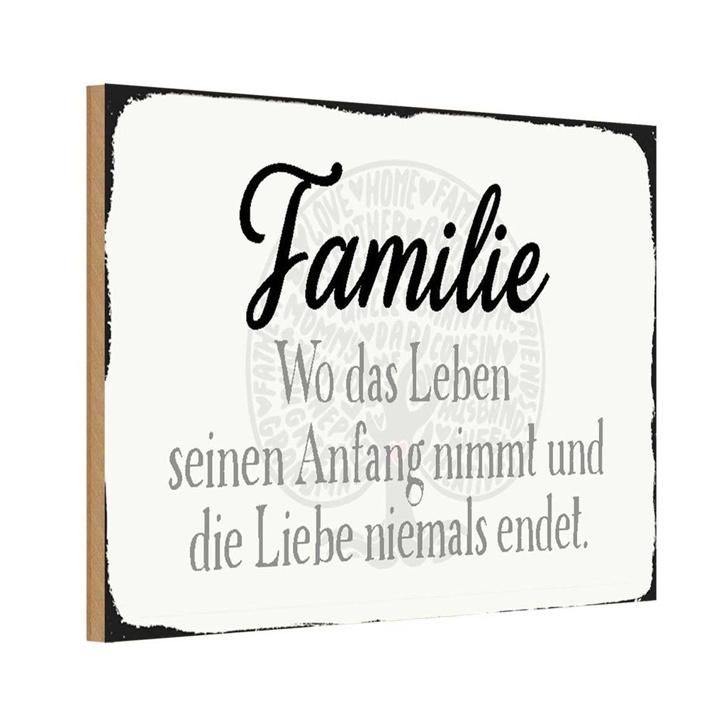 Holzschild 20x30 cm Familie wo Leben Anfang nimmt Freunde