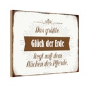 Holzschild 20x30 cm Glück der Erde auf Rücken Pferde Spruch Zitat