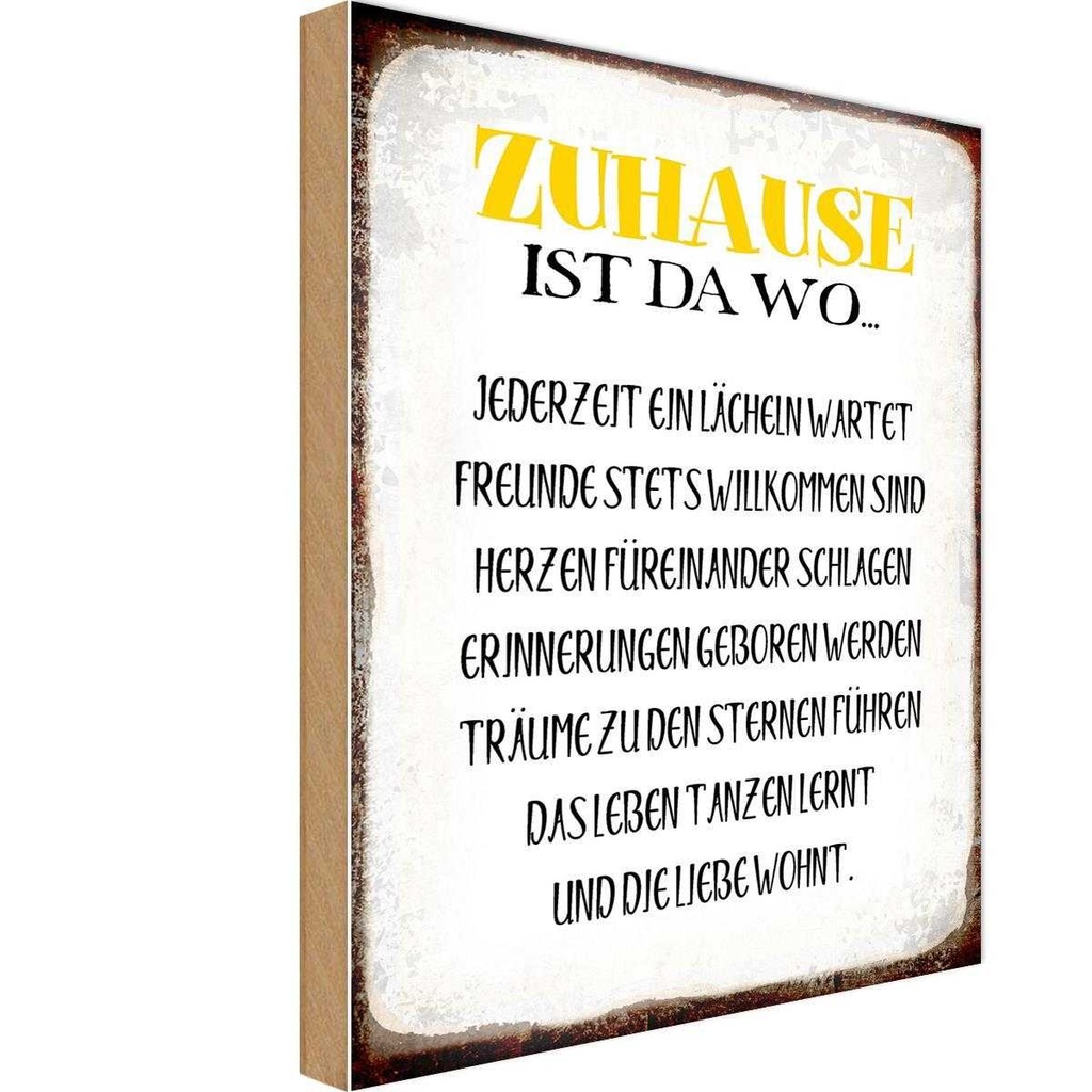 Holzschild 30x20 cm Zuhause ist da wo Liebe Herzen Spruch Zitat
