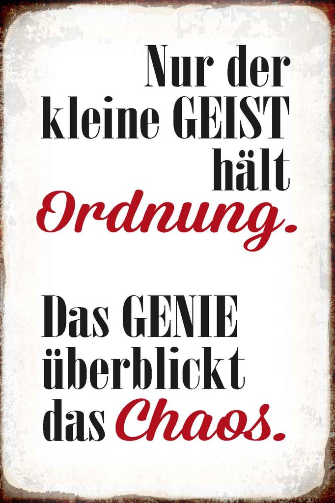 Holzschild 30x20 cm Geist hält Ordnung Genie Chaos Dekoration