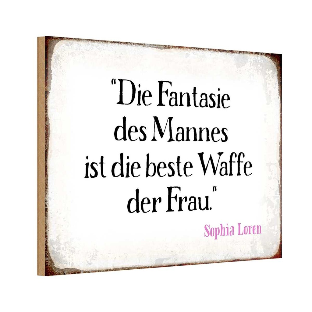 Holzschild 20x30 cm Fantasie des Mannes beste Waffe Spruch Zitat