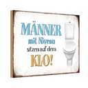 Holzschild 20x30 cm Männer mit Niveau sitzen auf Klo Spruch Zitat