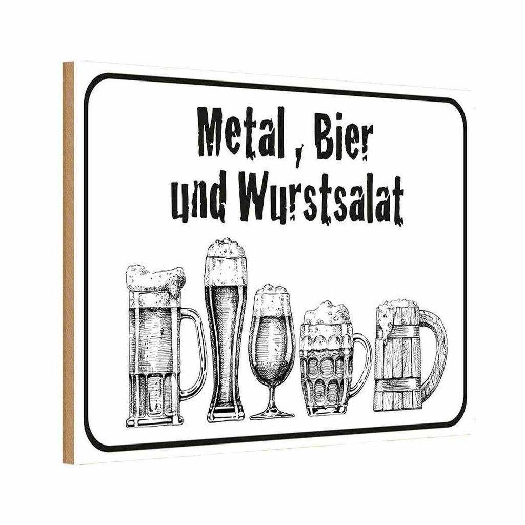 Holzschild 20x30 cm Bier und Wurstsalat Essen Trinken