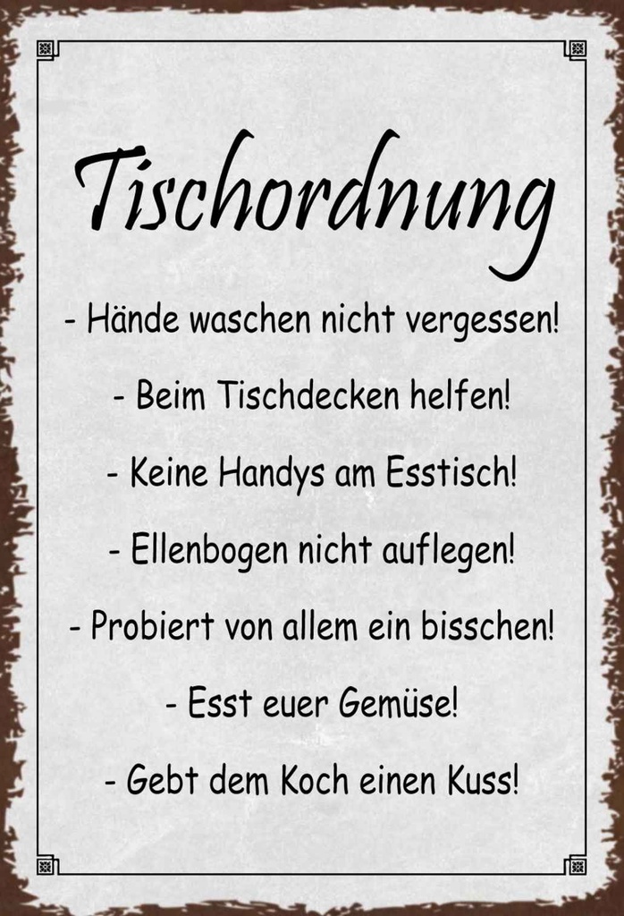 Holzschild 30x20 cm Tischordnung Hände waschen Warnschild Hinweisschild