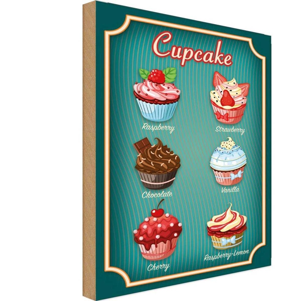 Holzschild 30x20 cm Essen Cupcake Raspberry Chocolate Trinken