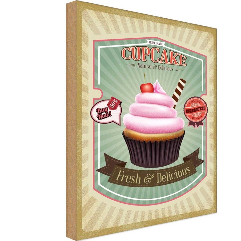 Holzschild 30x20 cm Essen Cupcake natural fresh Delicious Trinken