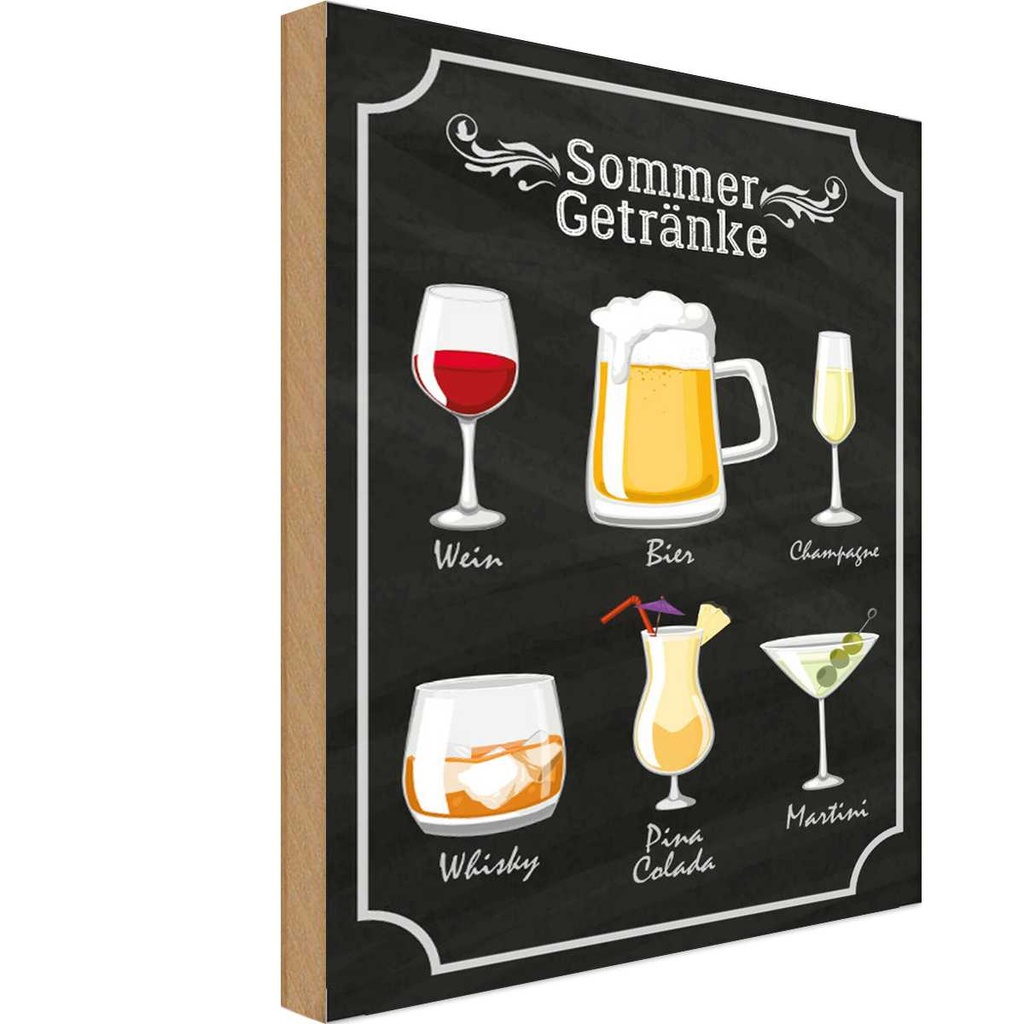 Holzschild 30x20 cm Sommer Getränke Wein Bier Essen Trinken