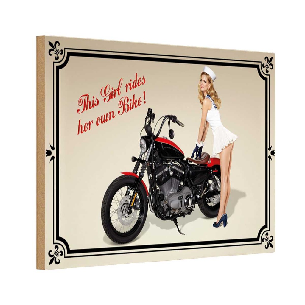 Holzschild 20x30 cm Motorrad this girl rides her own Bike Auto Garage Werkstatt