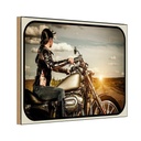Holzschild 20x30 cm Motorrad Frau Girl Sonnenaufgang Auto Garage Werkstatt