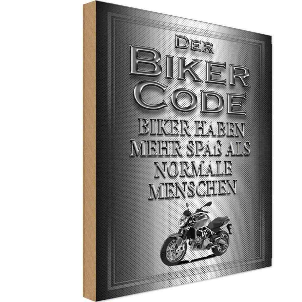 Holzschild 30x20 cm Motorrad Biker Code mehr Spaß als normale Auto Garage Werkstatt