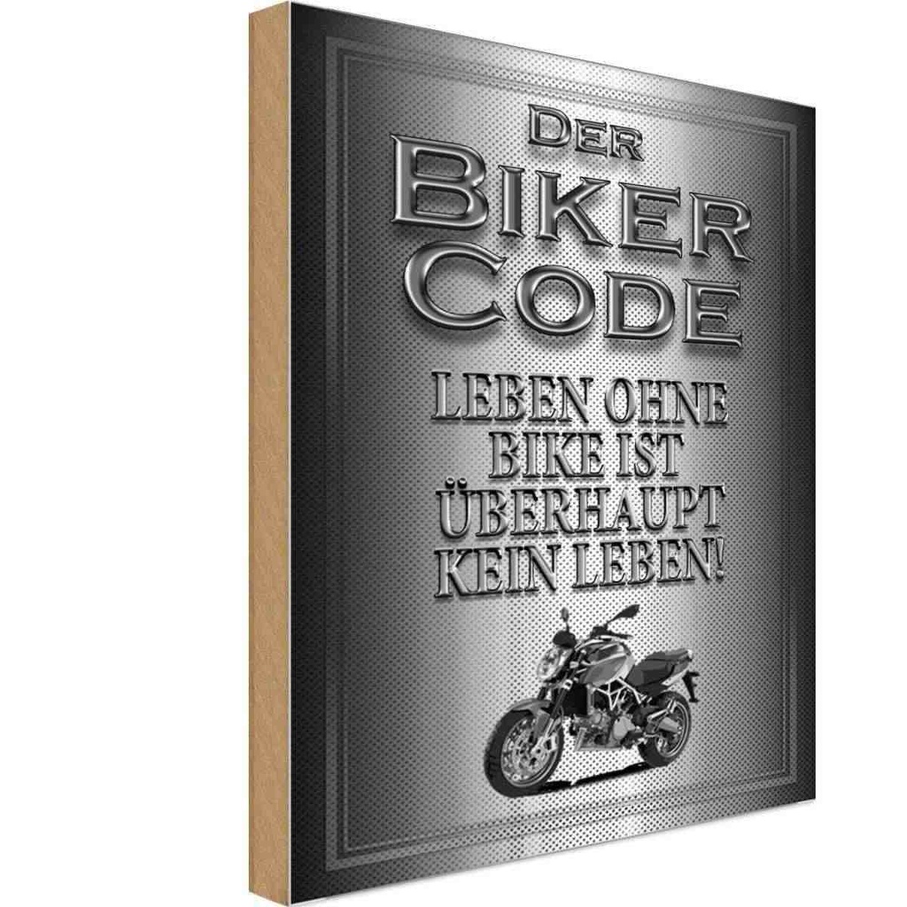Holzschild 30x20 cm Motorrad Biker Code leben ohne kein Auto Garage Werkstatt