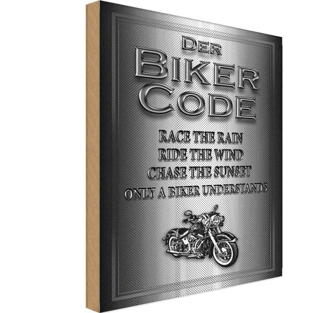 Holzschild 30x20 cm Motorrad Biker Code race the rain ride Auto Garage Werkstatt