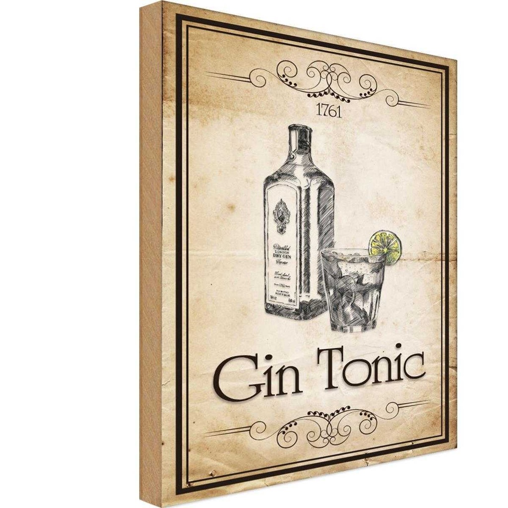 Holzschild 30x20 cm Alkohol 1761 Gin tonic Essen Trinken
