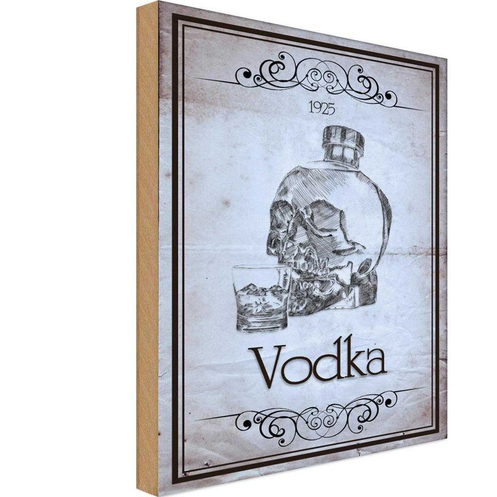 Holzschild 30x20 cm Alkohol 1925 Vodka Totenkopf Essen Trinken