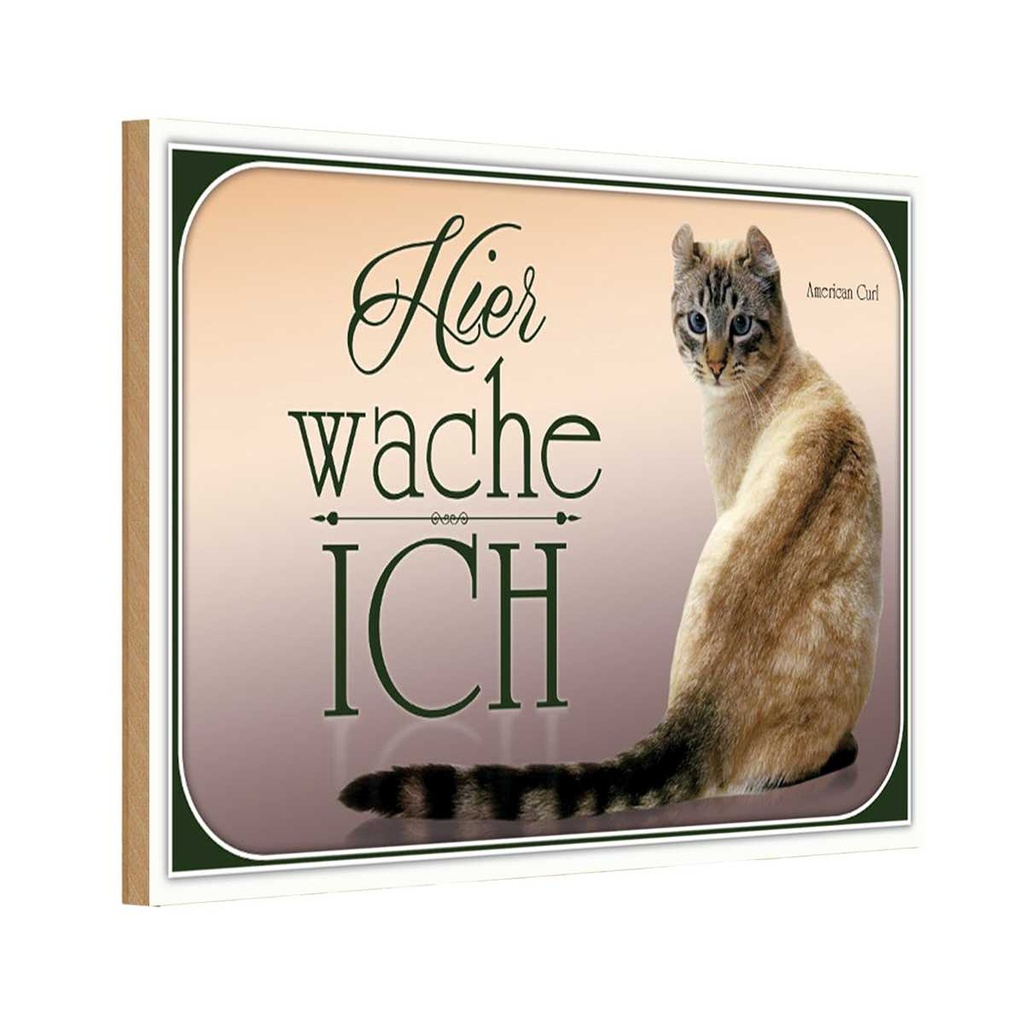 Holzschild 20x30 cm Katze American Curl hier wache ich Tier Haustier