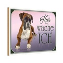 Holzschild 20x30 cm Hund Deutscher Boxer hier wache ich Tier Haustier