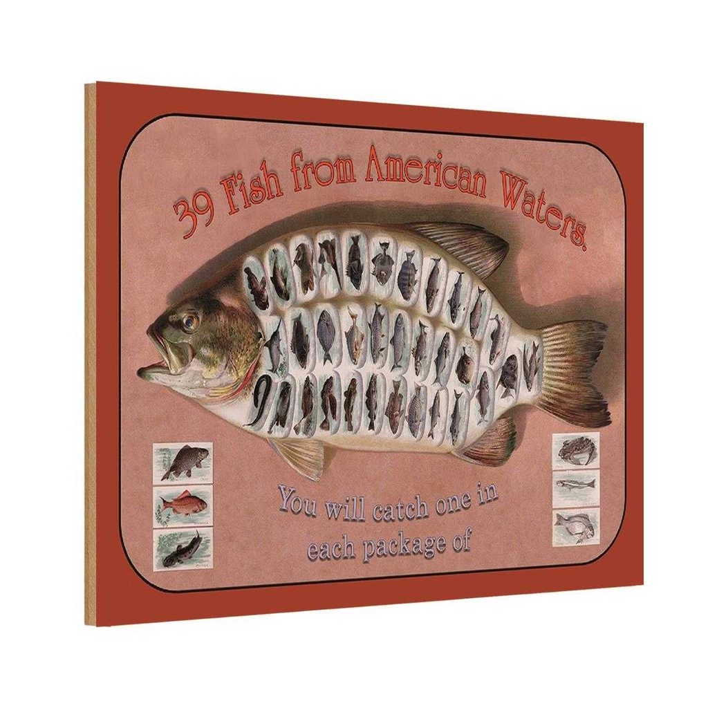 Holzschild 20x30 cm Fisch 39 Fish from american Waters Warnschild Hinweisschild