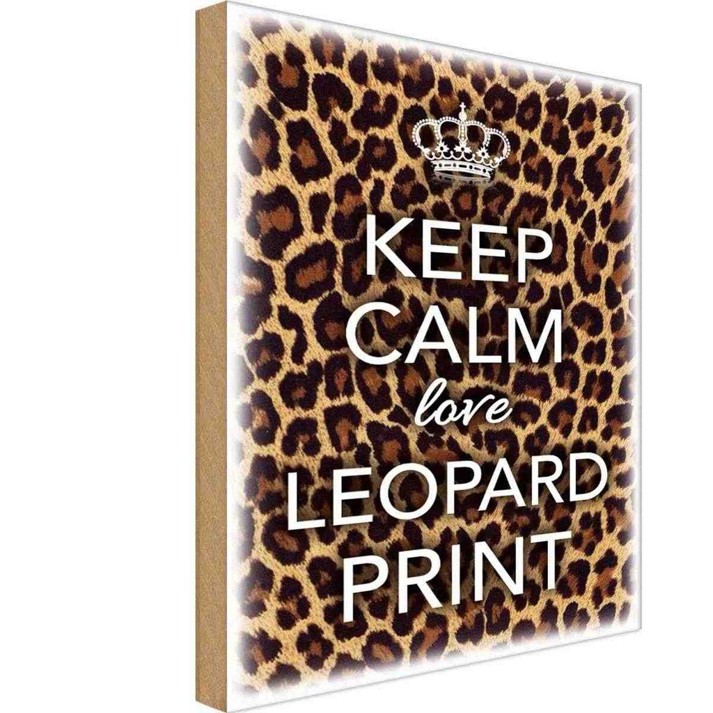 Holzschild 30x20 cm Keep Calm love leopard print