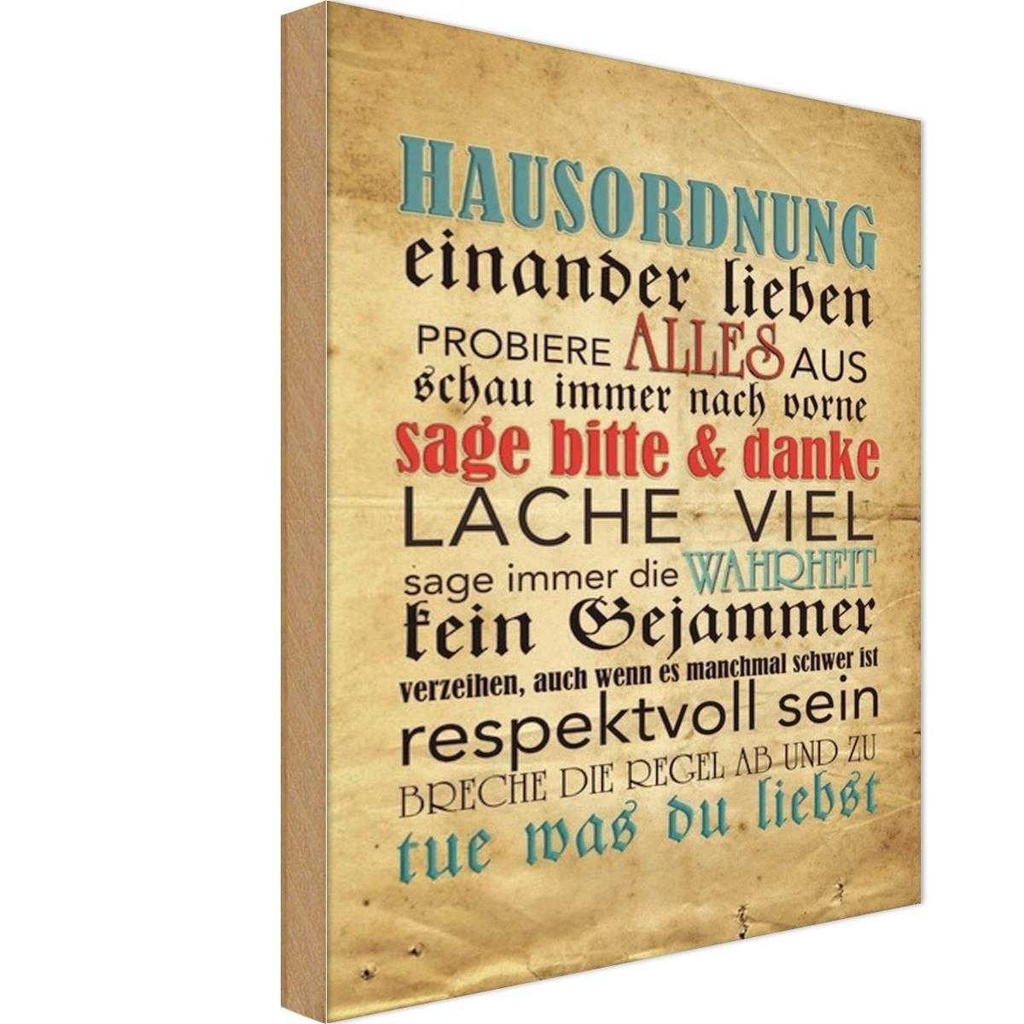 Holzschild 30x20 cm Hausordnung sage bitte danke Warnschild Hinweisschild