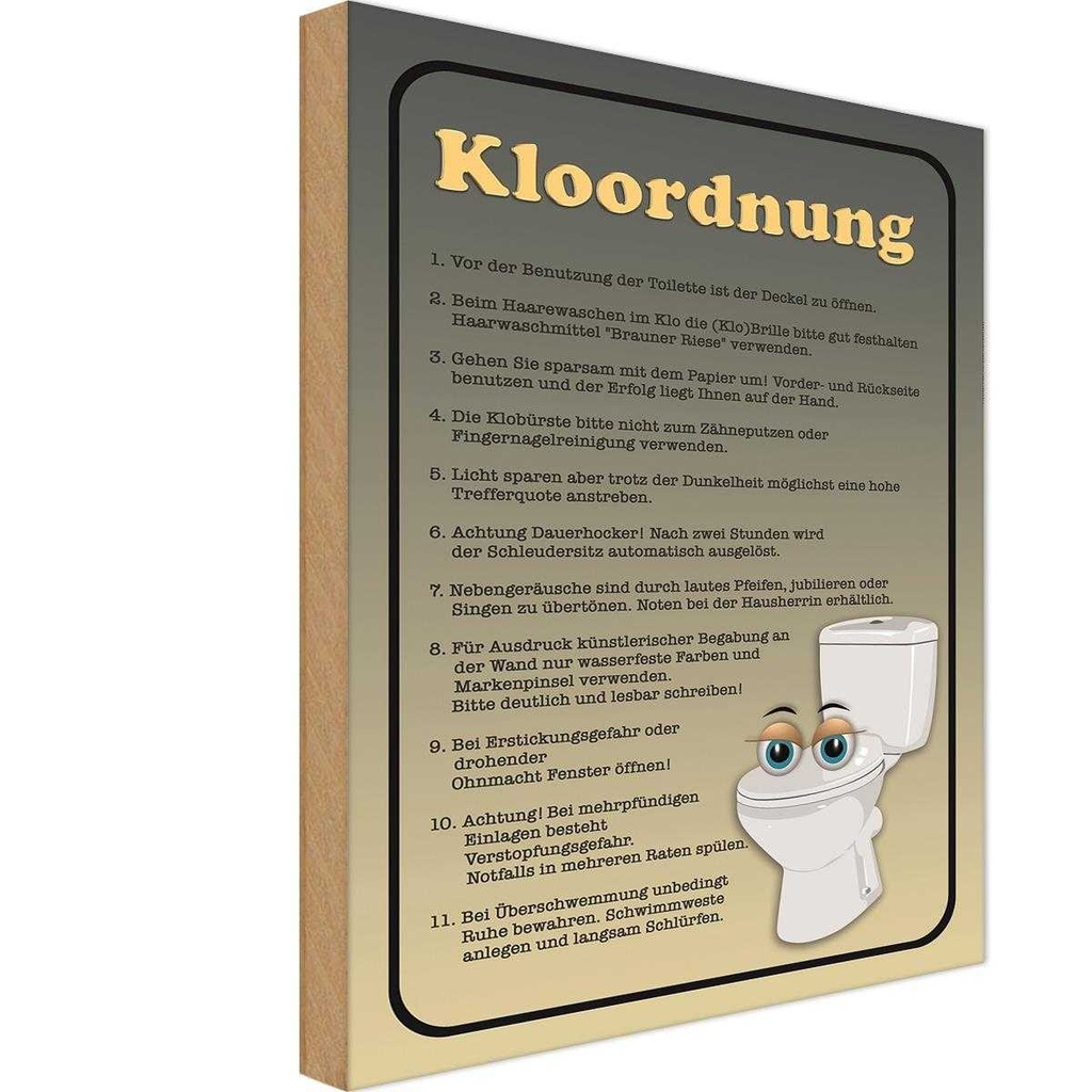Holzschild 30x20 cm Kloordnung Toilette WC Regeln Warnschild Hinweisschild
