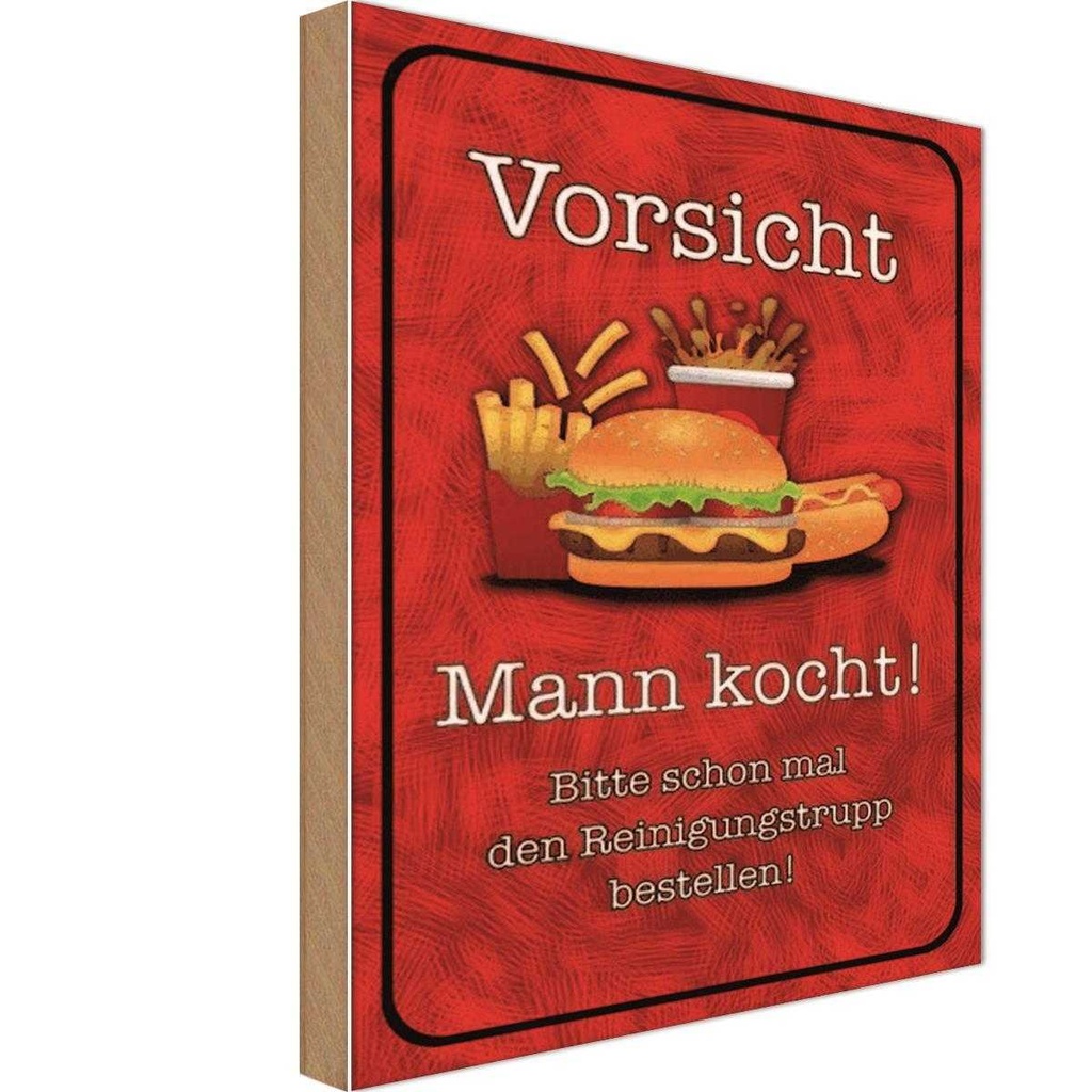 Holzschild 30x20 cm Vorsicht Mann kocht bitte Warnschild Hinweisschild