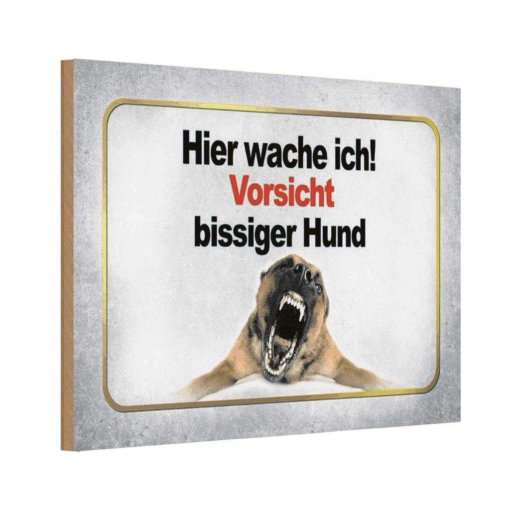 Holzschild 20x30 cm Vorsicht bissiger Hund Tier Haustier
