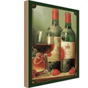 Holzschild 30x20 cm Kunst Stillleben Rotwein Erdbeeren Obst Essen Trinken