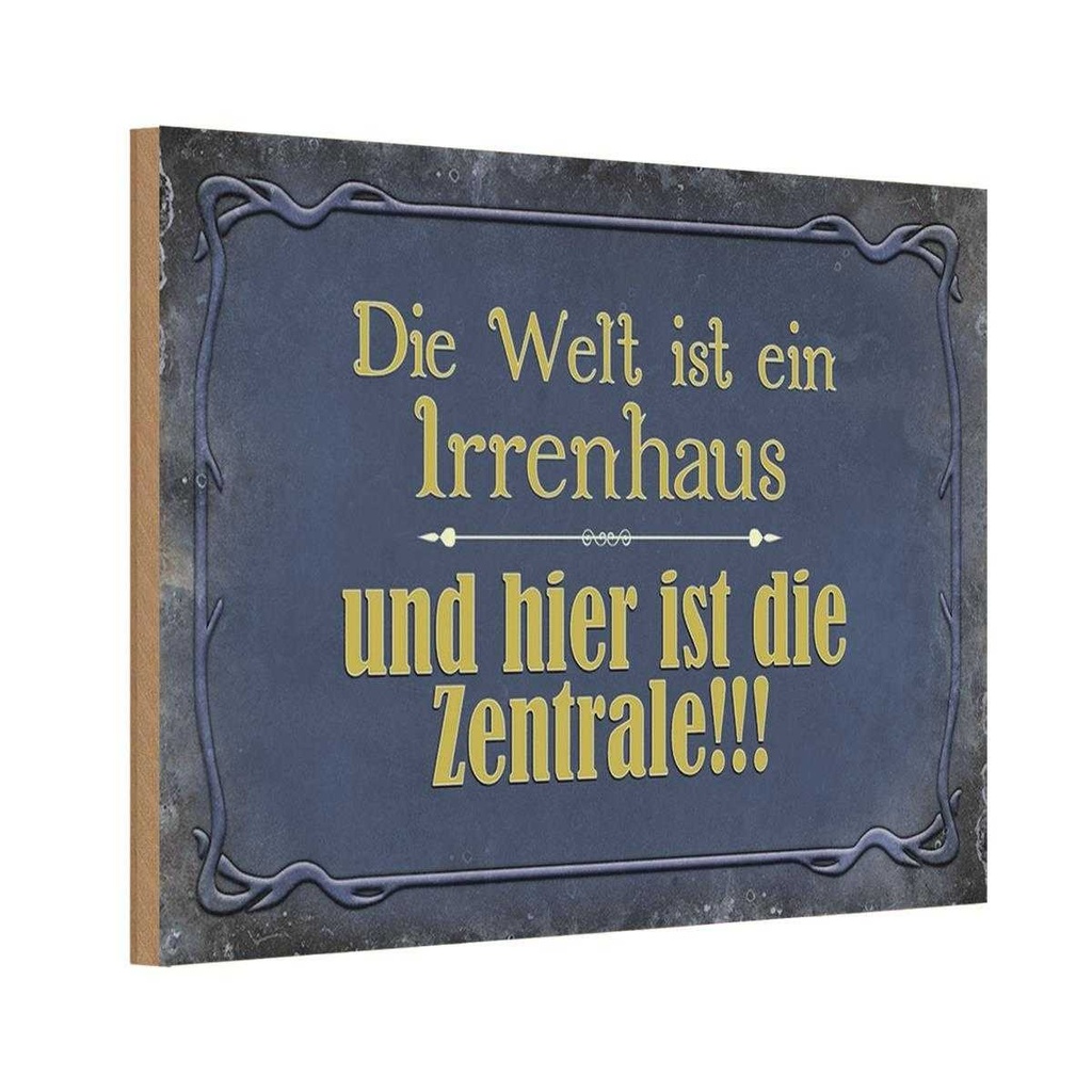 Holzschild 20x30 cm Welt ist ein Irrenhaus und Dekoration