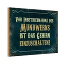 Holzschild 20x30 cm Vor Inbetriebnahme des Mundwerks Spruch Zitat