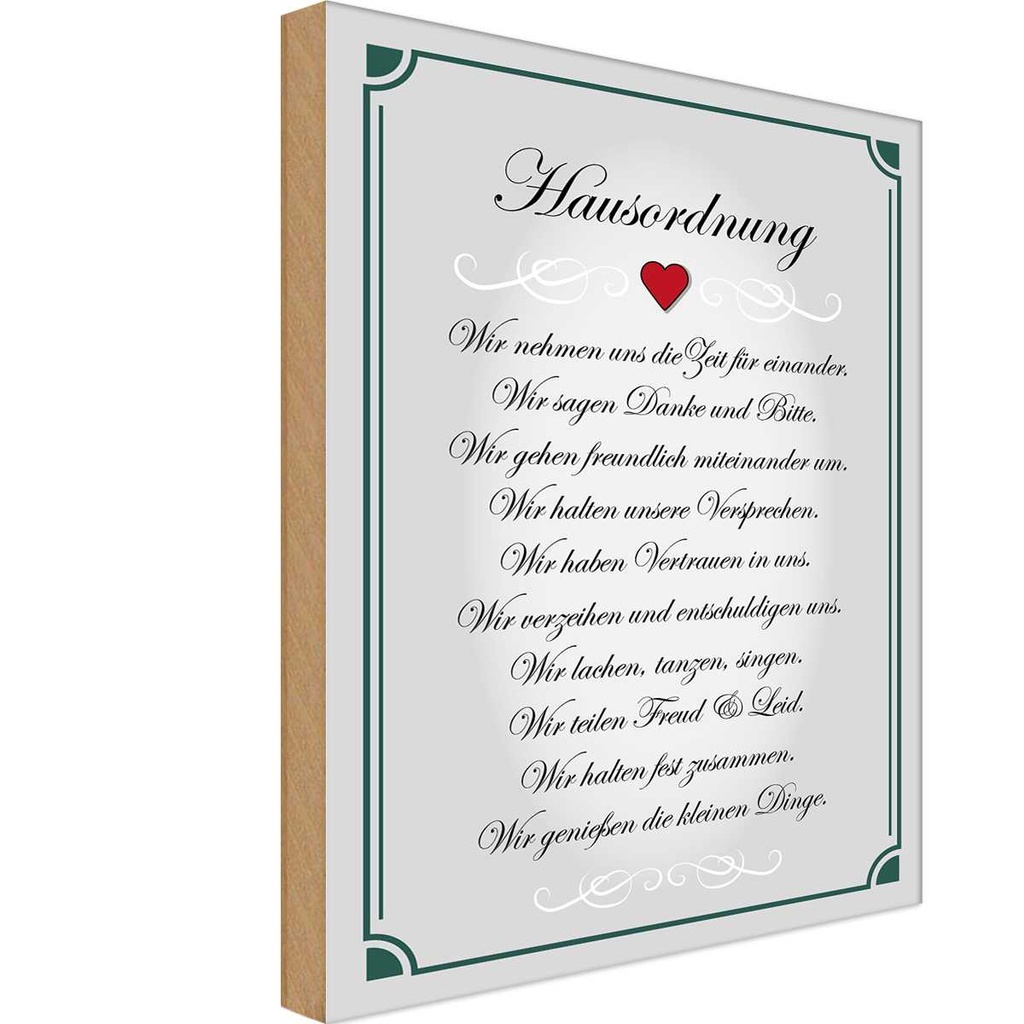 Holzschild 30x20 cm Hausordnung wir Zeit füreinander Spruch Zitat