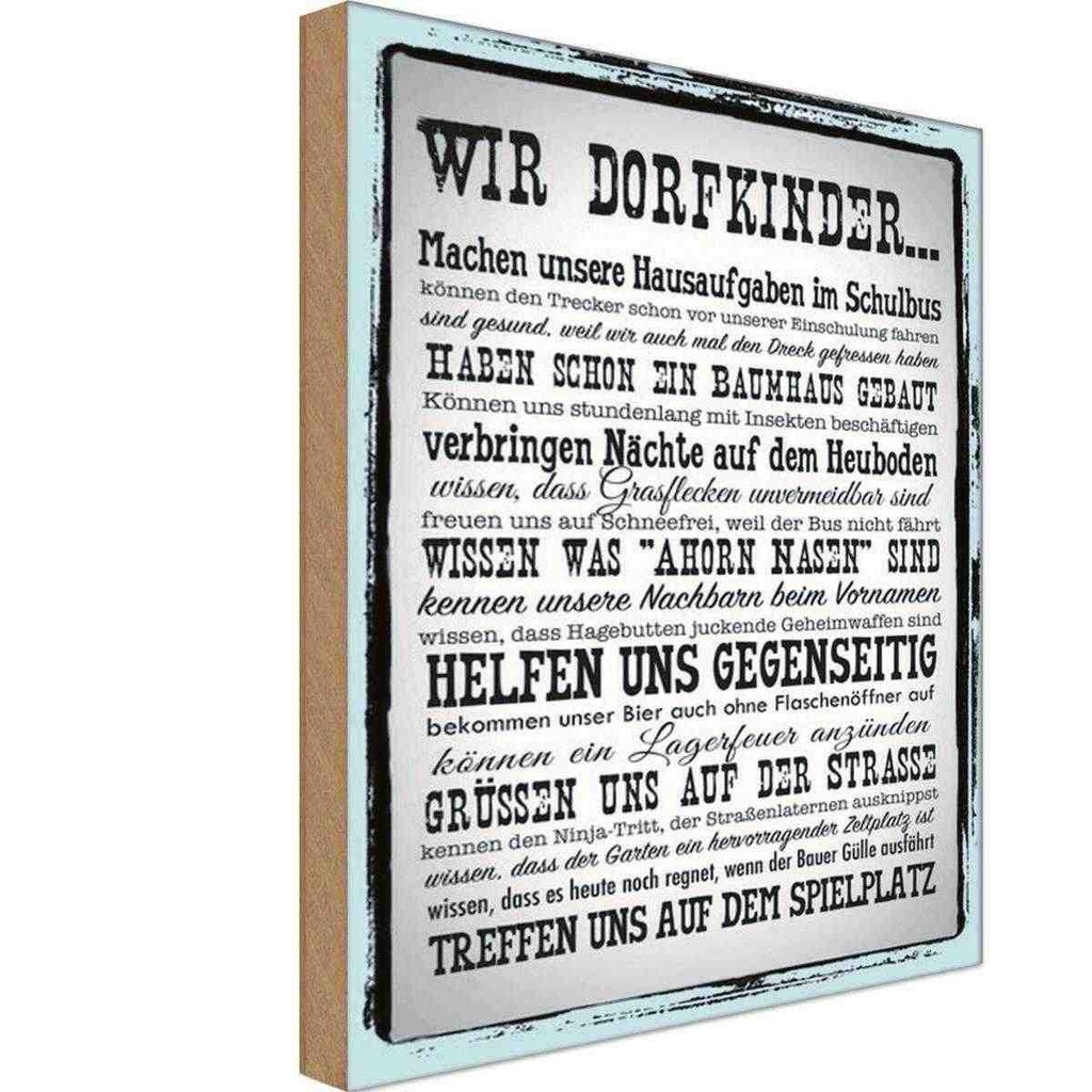 Holzschild 30x20 cm wir Dorfkinder Hausaufgaben Bus Spruch Zitat