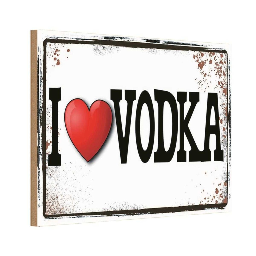 Holzschild 20x30 cm Alkohol i love Vodka Essen Trinken