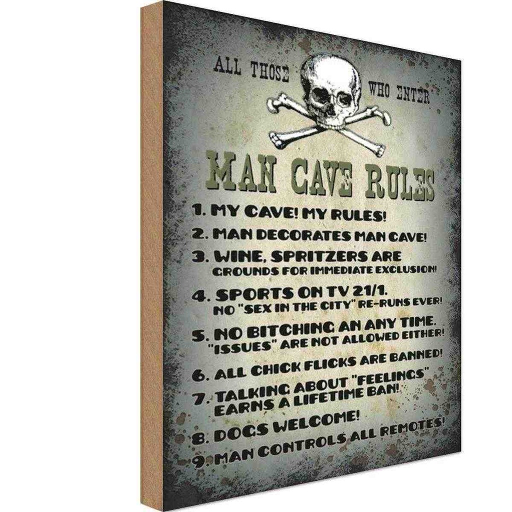 Holzschild 30x20 cm Man cave rules wine spritzers Männer Frauen