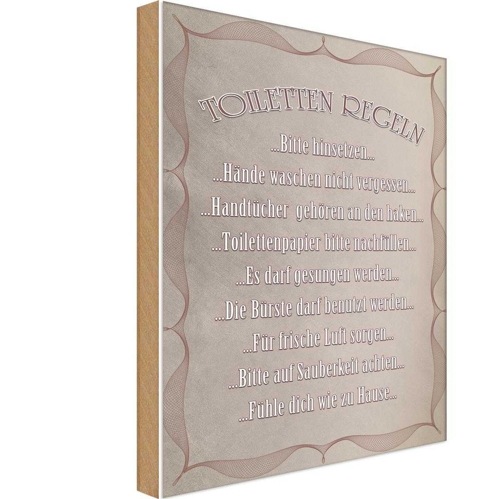 Holzschild 30x20 cm Toiletten Regeln bitte hinsetzen Warnschild Hinweisschild