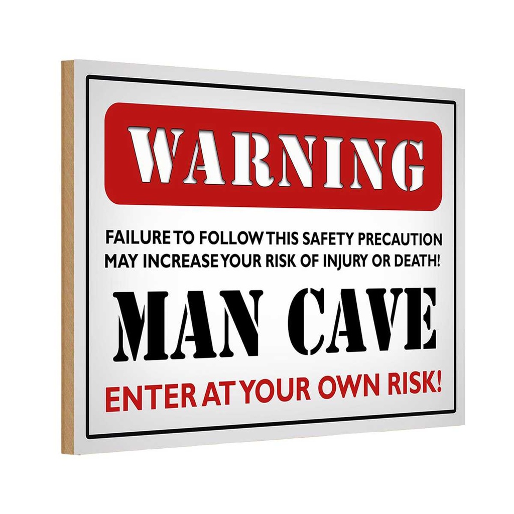 Holzschild 20x30 cm Warning man cave enter at your Warnschild Hinweisschild