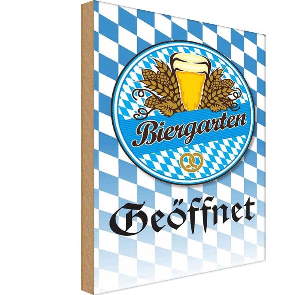 Holzschild 30x20 cm Biergarten Bier Brezel Bayern Essen Trinken