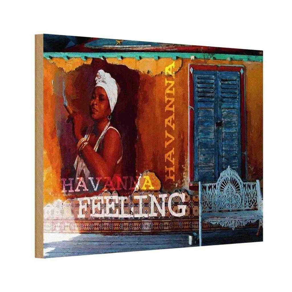 Holzschild 20x30 cm Havanna Feeling Frau mit Zigarre Männer Frauen