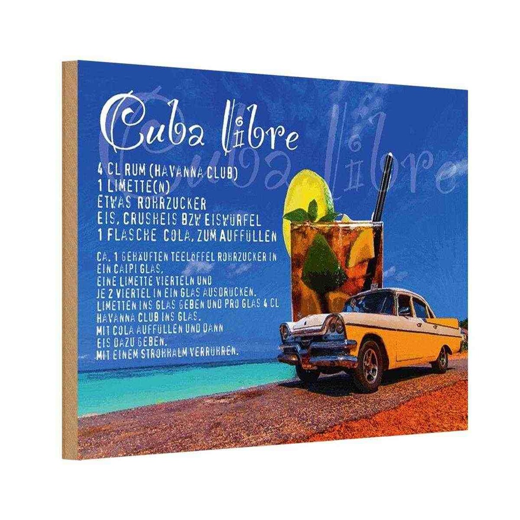 Holzschild 20x30 cm Cuba Libre Rezept Rum Alkohol Essen Trinken