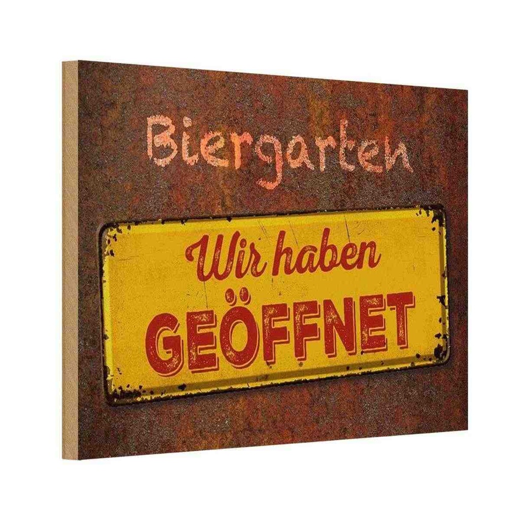 Holzschild 20x30 cm Biergarten wir haben geöffnet Warnschild Hinweisschild