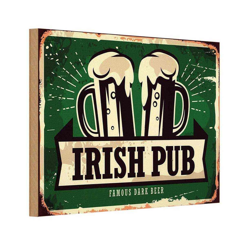 Holzschild 20x30 cm Irish Pub famous dark beer Bier Essen Trinken