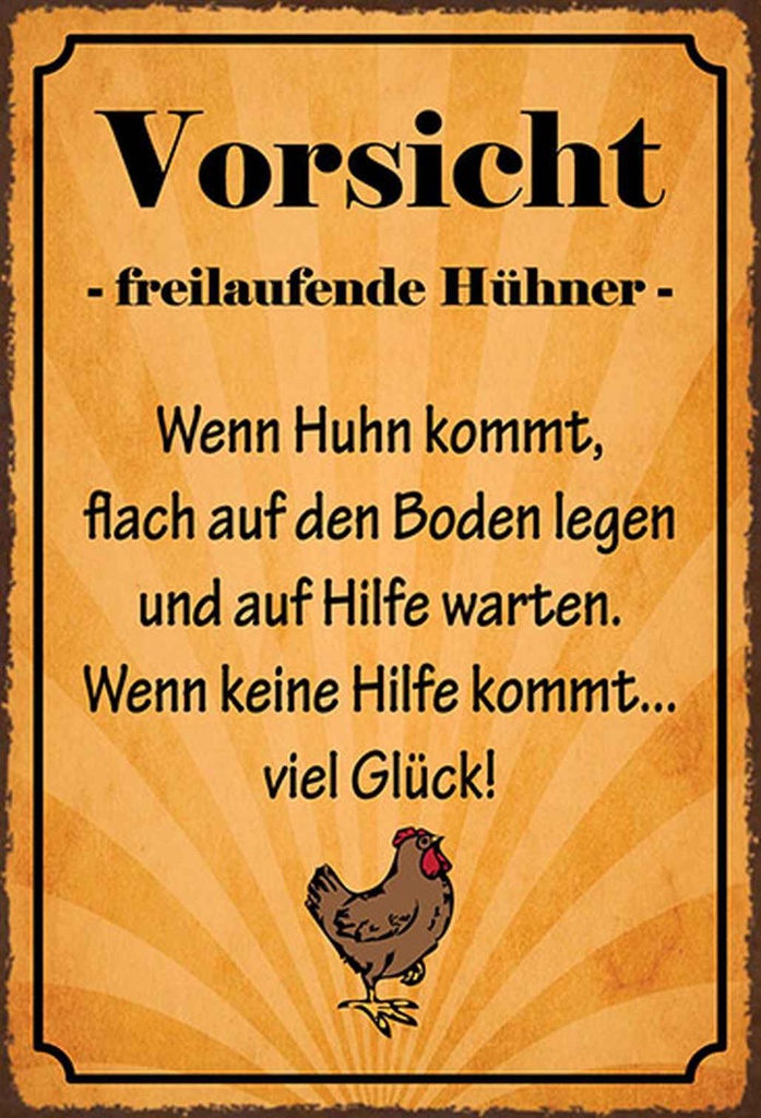 Holzschild 30x20 cm Vorsicht freilaufende Hühner Warnschild Hinweisschild