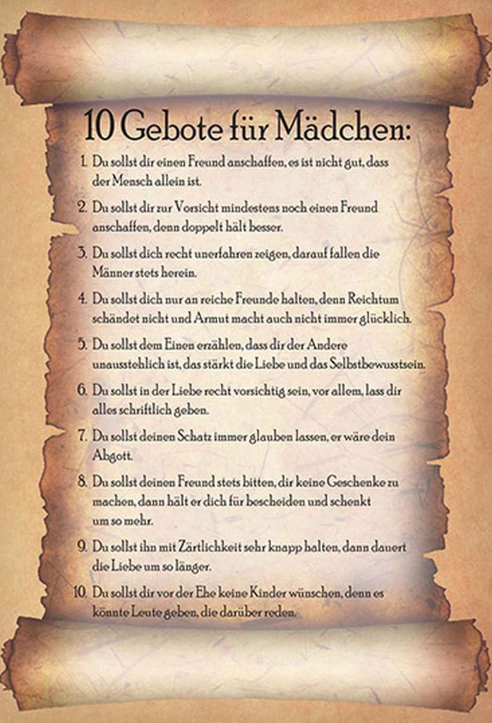 Holzschild 30x20 cm 10 Gebote für Mädchen du sollst