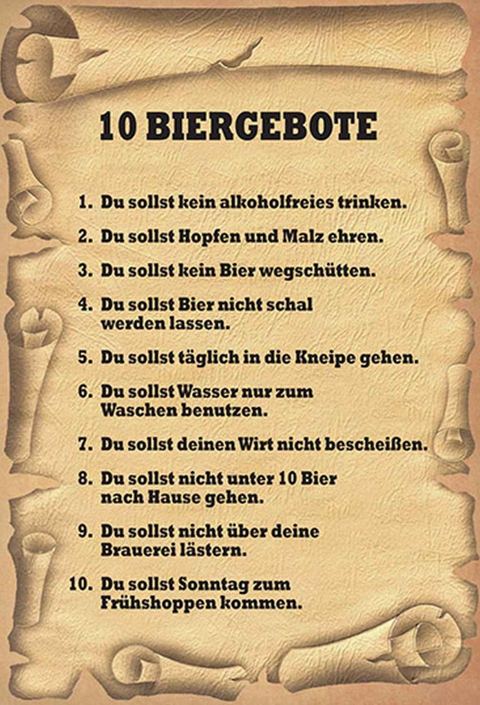 Holzschild 30x20 cm 10 Biergebote du sollst kein Dekoration