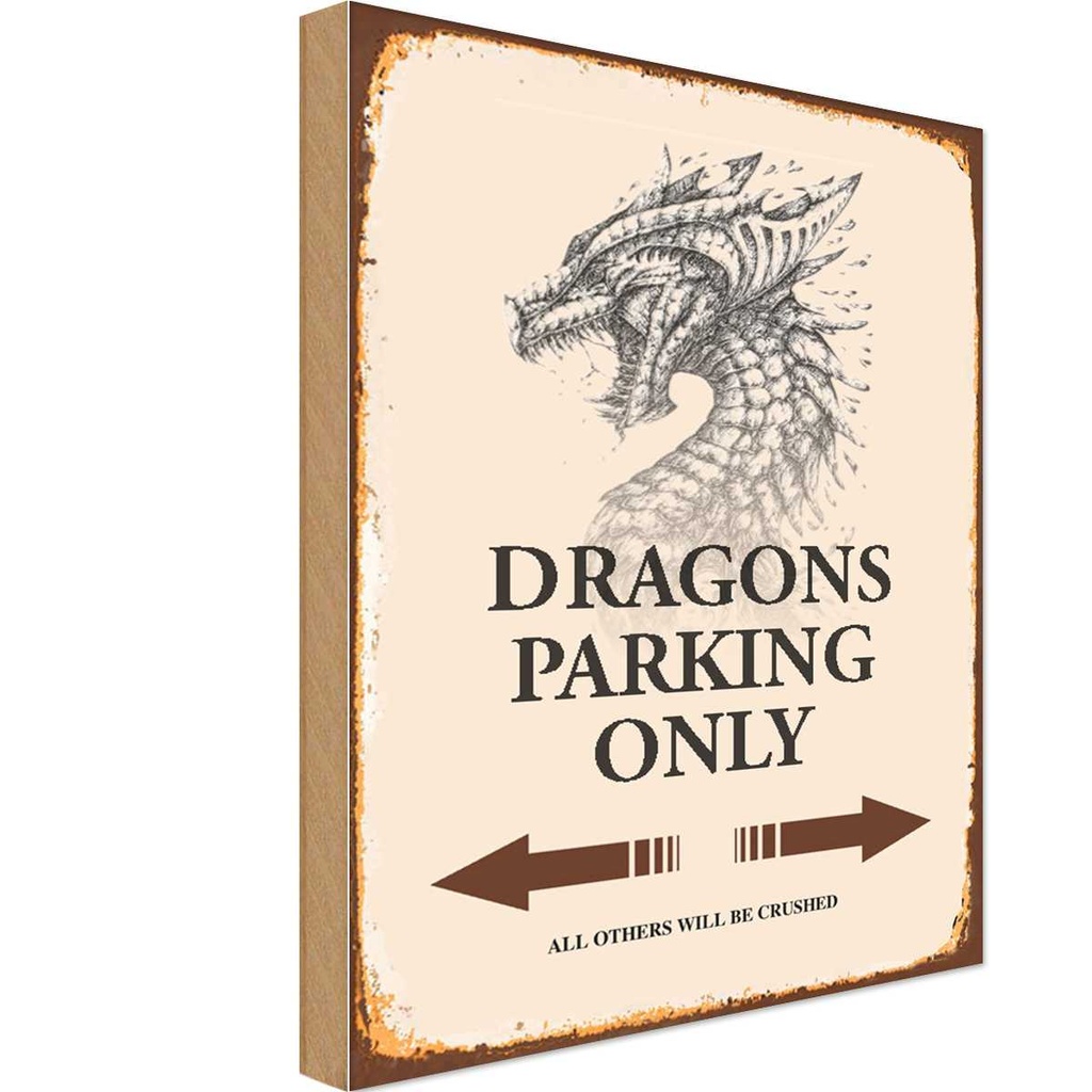 Holzschild 30x20 cm Dragons parking only Warnschild Hinweisschild