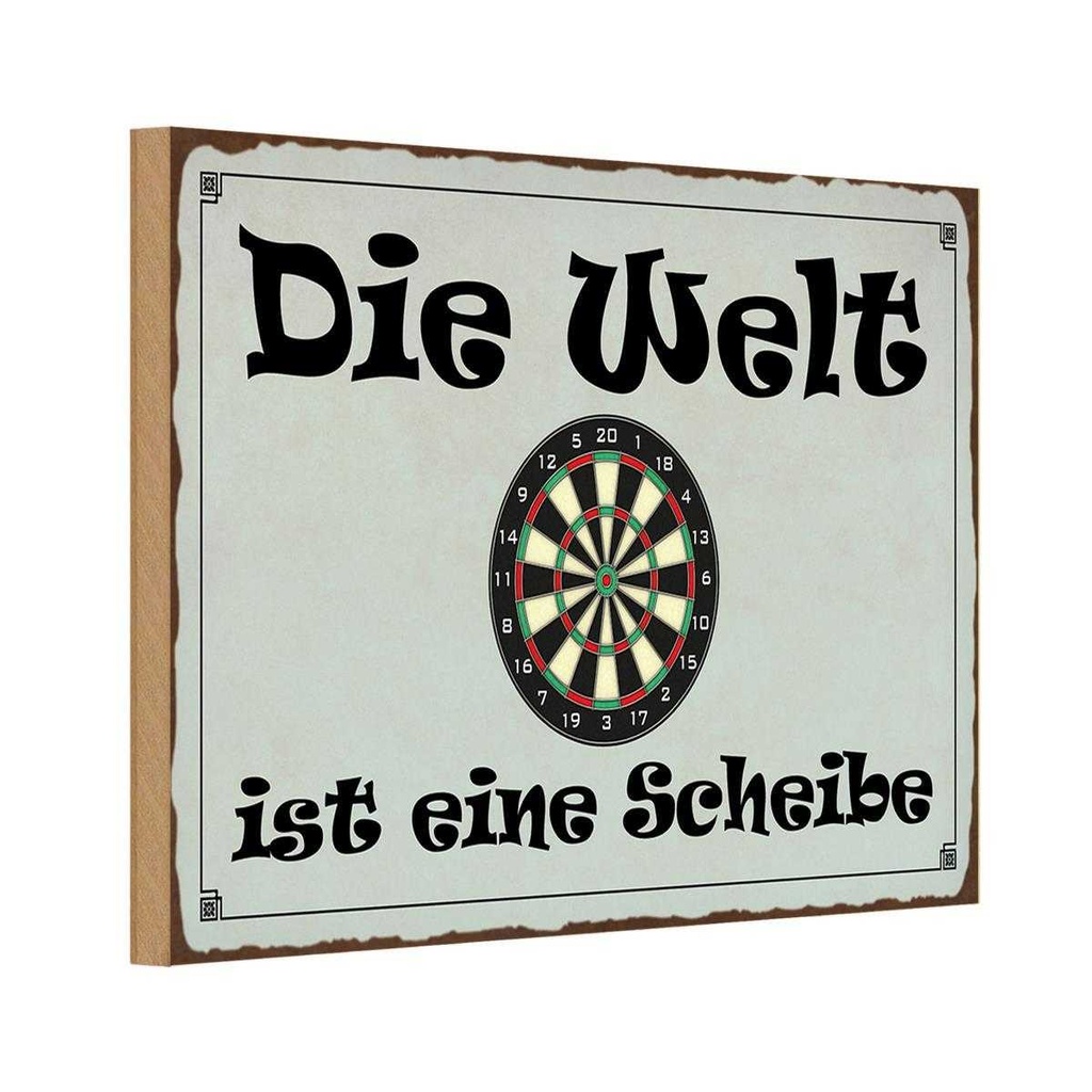 Holzschild 20x30 cm Darts die Welt ist eine Scheibe Sport Hobby